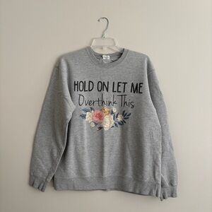 Overthink This Crew Neck Gray with Floral Design Sweatshirt Size L